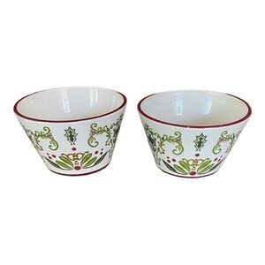 2 American Atelier Bargello Soup Holiday Cereal Bowls See Description
